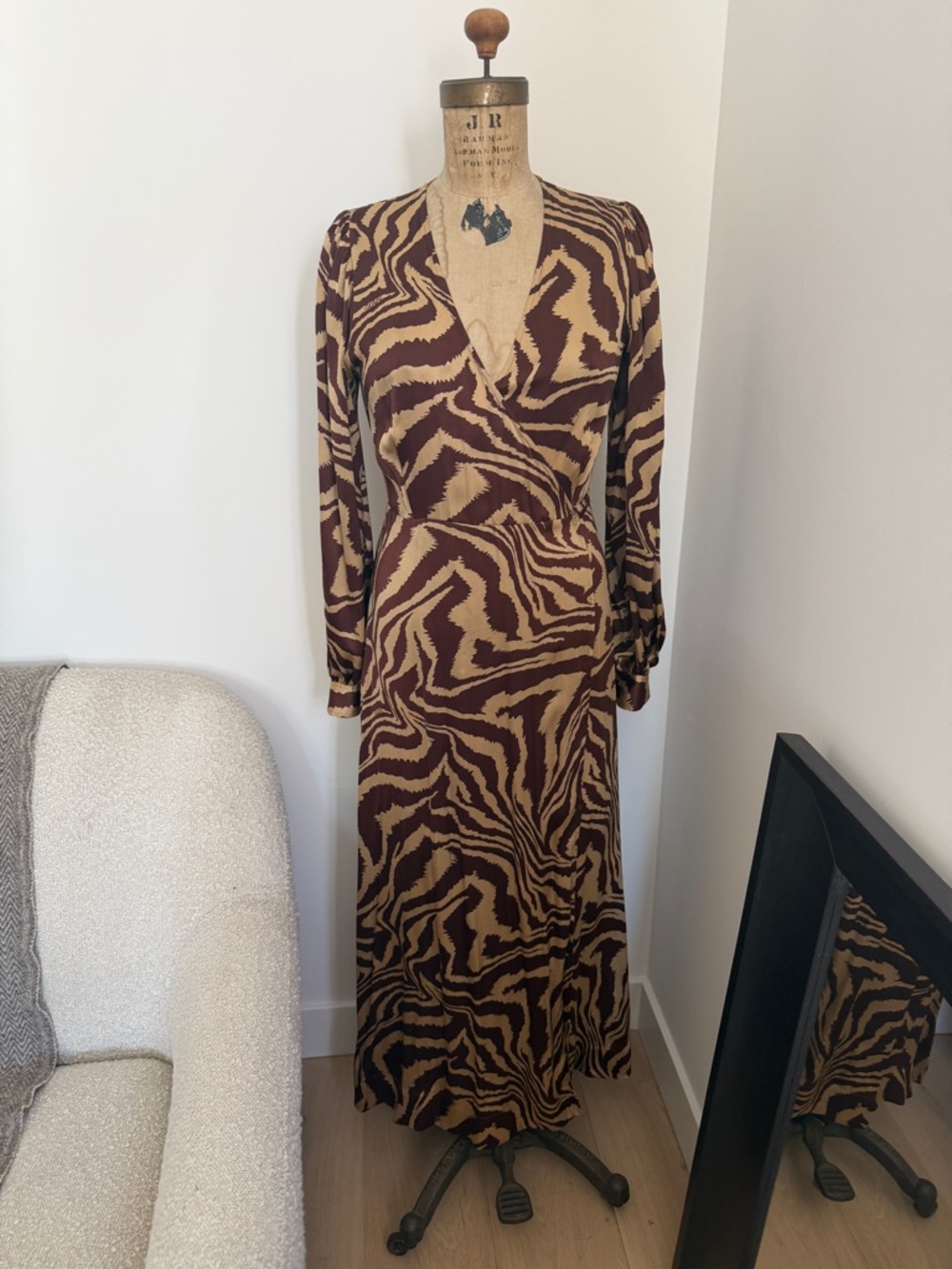 Ganni Brown and Tan Zebra-Print Wrap Maxi Dress